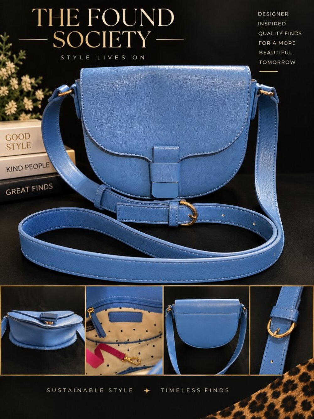 On 34th Holmme Skyway Blue Saddle Crossbody Bag Gold Hardware